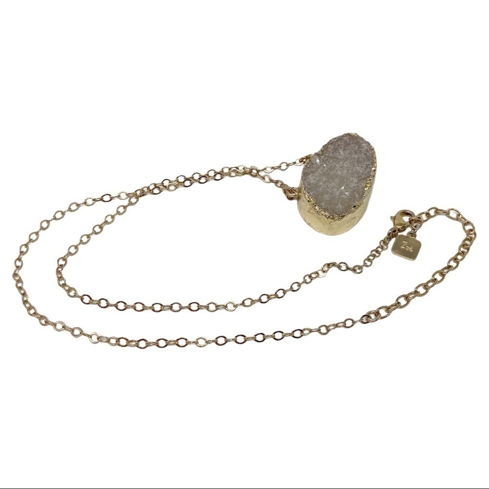 Max & Zoe White Druzy Crystal Gold Tone Necklace - Picture 3 of 5